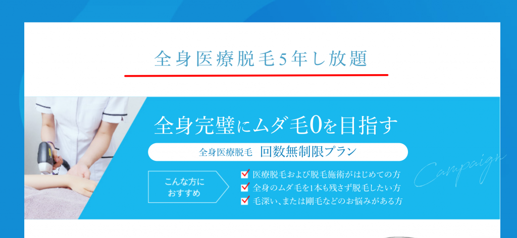 全身医療脱毛5年し放題プラン